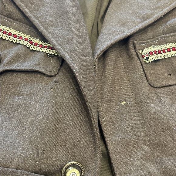 vintage up cycled world war 2 wool jacket- Olive Green Jacket with Gold Accents - Picture 5 of 6